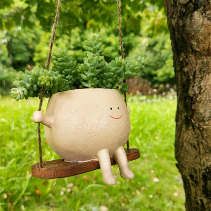 Hanging Swing Face Planter Resin Flower Head Pot for Indoor Outdoor Succulents Perfect for String of Pearls & Ideal Gift ﻿